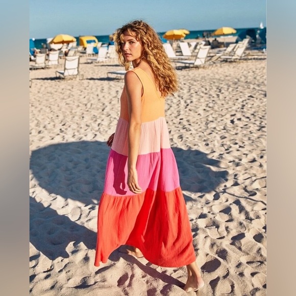 Marine Layer Corinne Double Cloth Maxi Dress - Size Small - Pink Orange - Picture 2 of 10